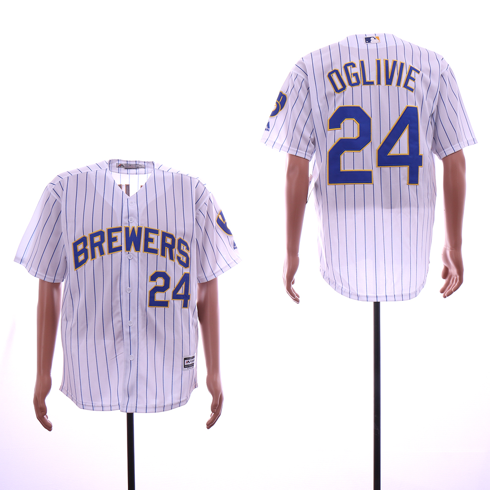 Men Milwaukee Brewers #24 Oglivie White MLB Jerseys